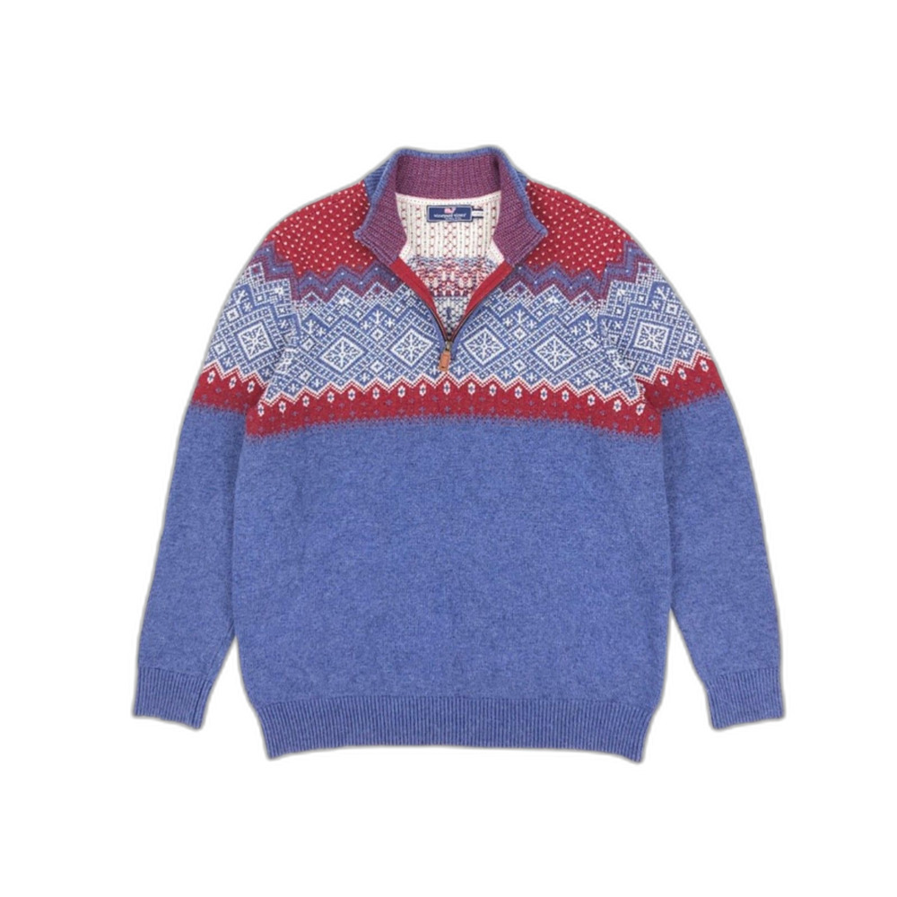 VINEYARD VINES Merino Wool Alpaca Fair Isle 1/4 Zip Sweater Preppy Old Money